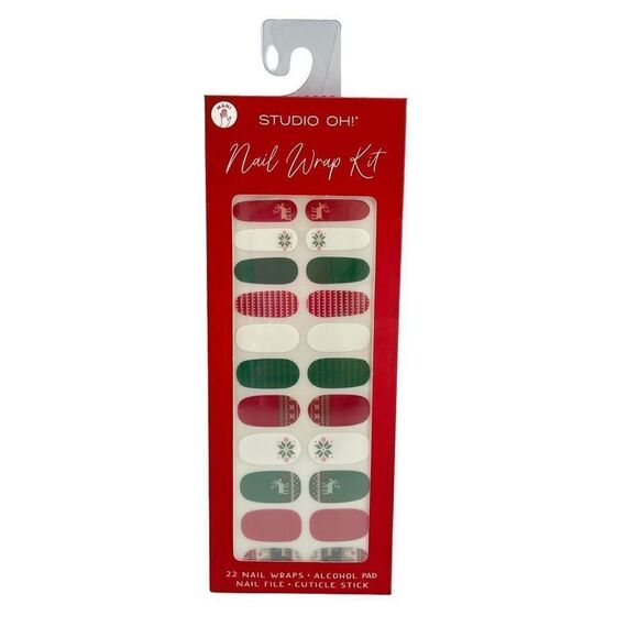 Studio Oh Mani Reindeer Christmas Red White Green Nail Wrap Kit - 22 Nail Wraps - Picture 12 of 12